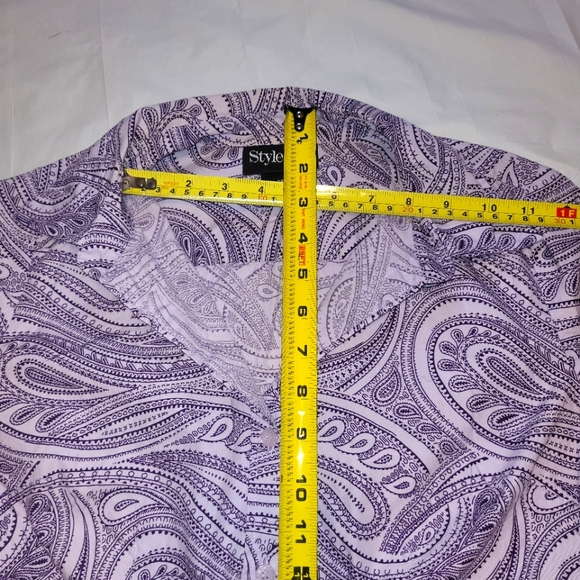 Style & Co Petite: Purple Paisley 3/4 Sleeve, Deep-Cut Button-Down Top, Size 8P - Picture 15 of 16